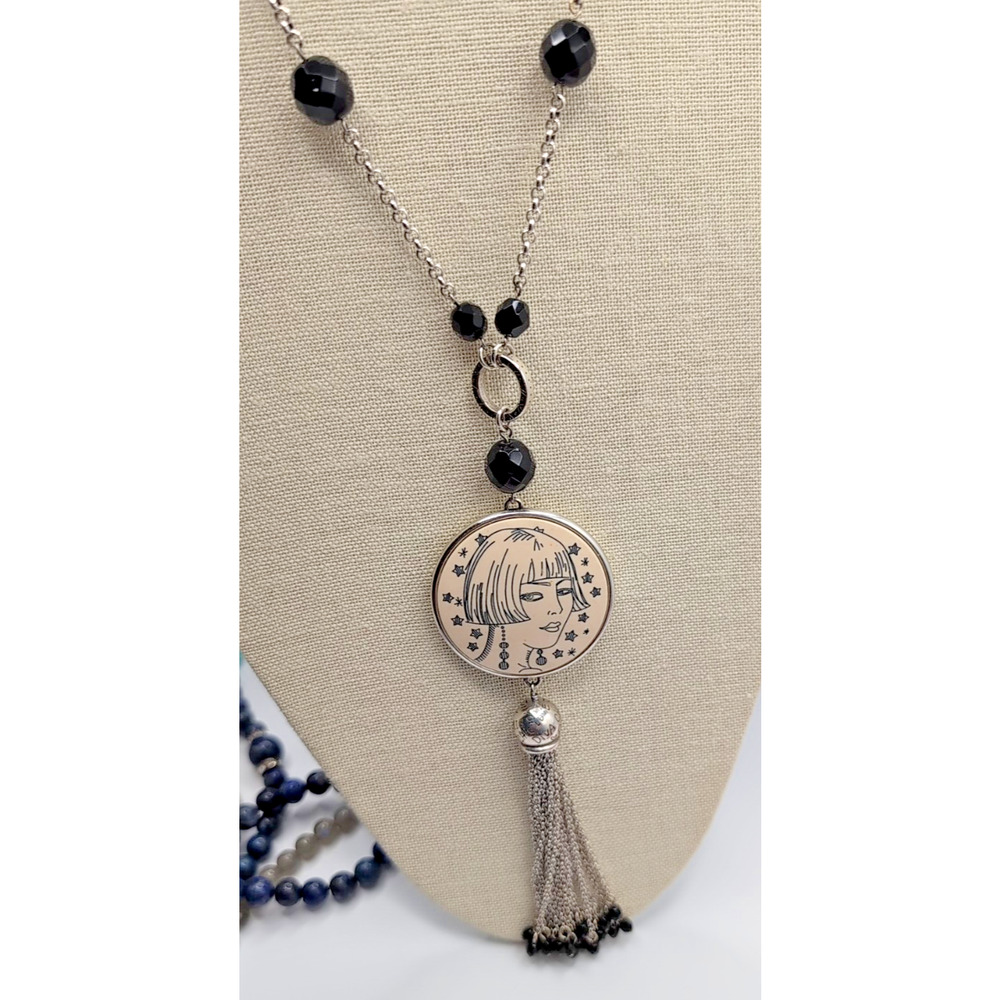 Brighton Nanette Cream Tassel Statement Black Beaded Long Necklace Fashion Diva